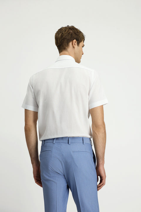 Beyaz Kısa Kol Regular Fit Düğmeli Yaka Pamuk Gömlek