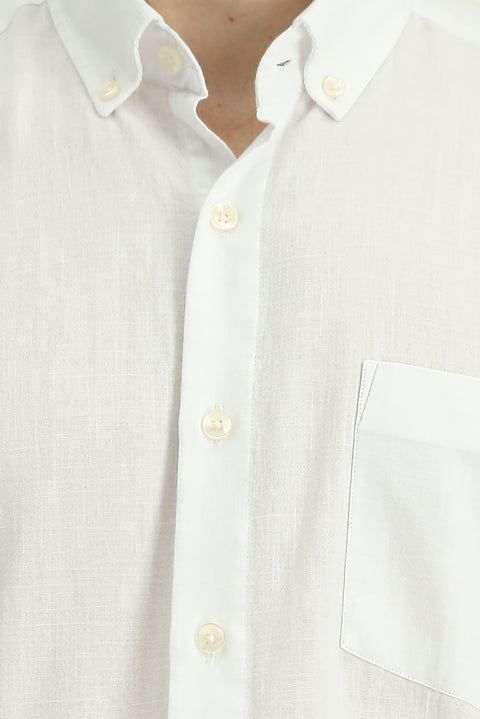 Beyaz Kısa Kol Regular Fit Düğmeli Yaka Pamuk Gömlek