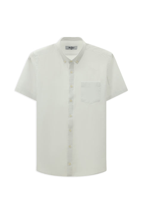 Beyaz Kısa Kol Regular Fit Düğmeli Yaka Pamuk Gömlek
