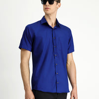 Orta Lacivert Kısa Kol Regular Fit Pamuklu Non Iron Gömlek