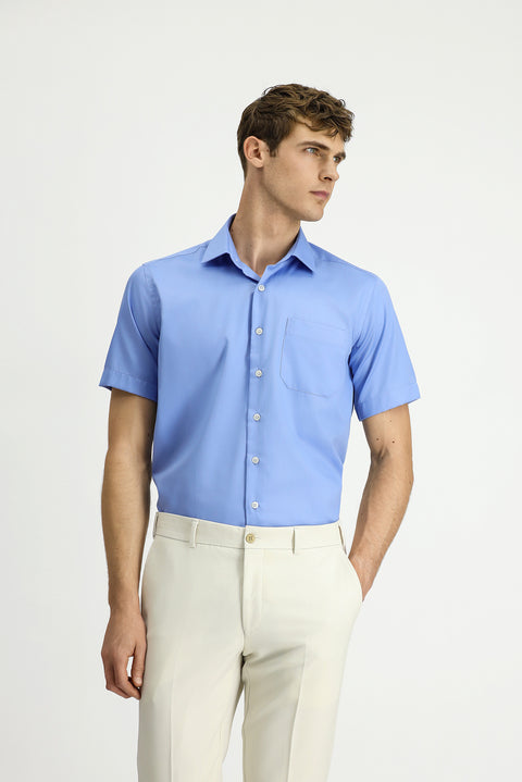 Light Blue Short Sleeve Regular Fit Cotton Non-Iron Shirt