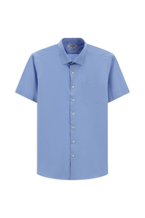 Light Blue Short Sleeve Regular Fit Cotton Non-Iron Shirt
