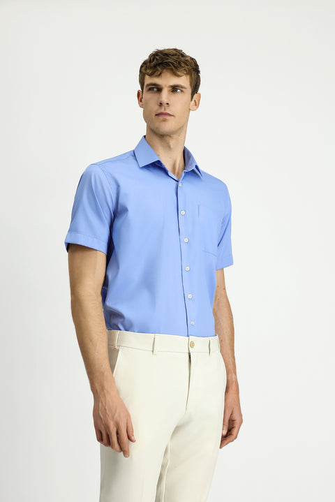 Light Blue Short Sleeve Regular Fit Cotton Non-Iron Shirt