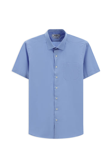 Açık Mavi Kısa Kol Regular Fit Pamuklu Non Iron Gömlek