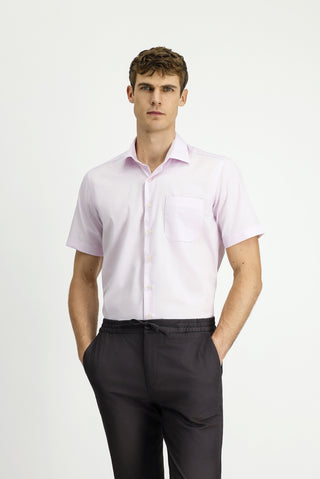  Toz Pembe Kısa Kol Regular Fit Pamuklu Non Iron Gömlek