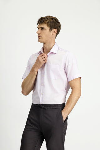  Toz Pembe Kısa Kol Regular Fit Pamuklu Non Iron Gömlek