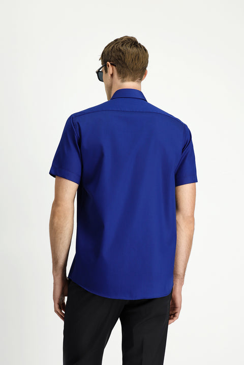 Orta Lacivert Kısa Kol Regular Fit Non Iron Pamuklu Gömlek