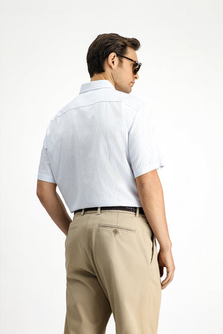  Açık Mavi Kısa Kol Regular Fit Pamuk Çizgili Gömlek