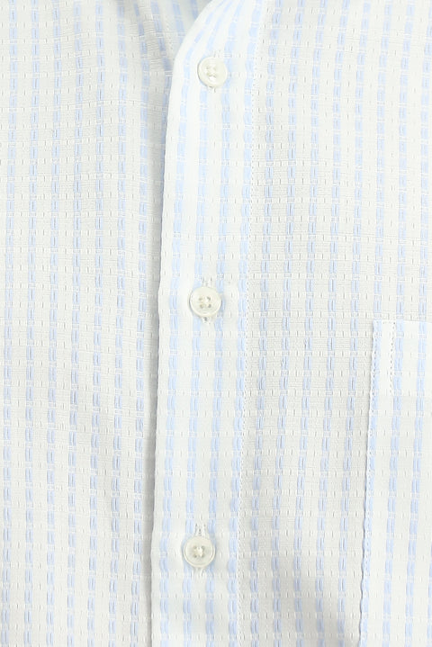 Açık Mavi Kısa Kol Regular Fit Pamuk Çizgili Gömlek