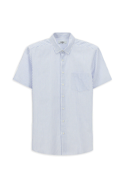 Mavi Kısa Kol Regular Fit Pamuk Çizgili Gömlek