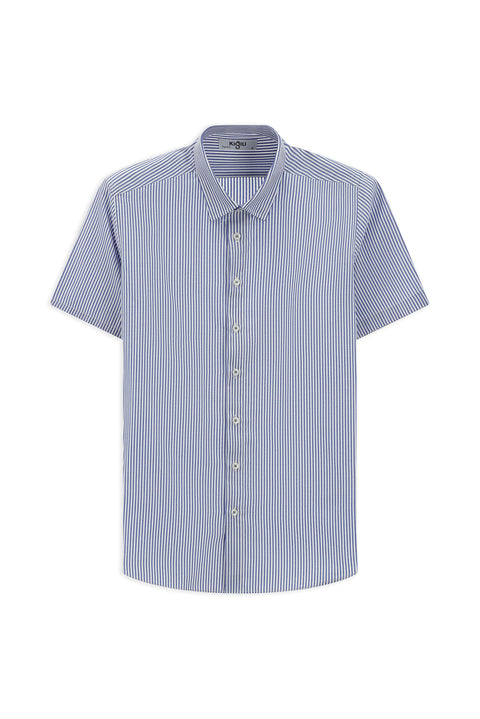 Mavi Kısa Kol Regular Fit Çizgili Pamuklu Kolay Ütülenebilir Gömlek