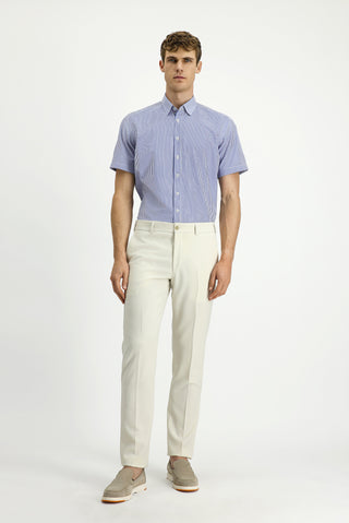  Mavi Kısa Kol Regular Fit Çizgili Pamuklu Kolay Ütülenebilir Gömlek