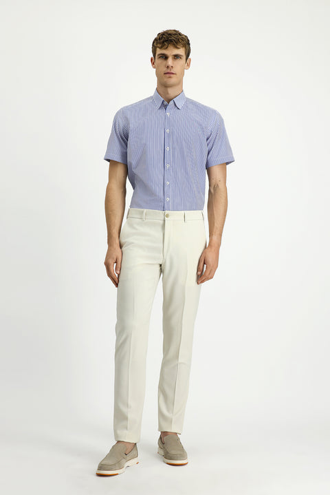 Mavi Kısa Kol Regular Fit Çizgili Pamuklu Kolay Ütülenebilir Gömlek