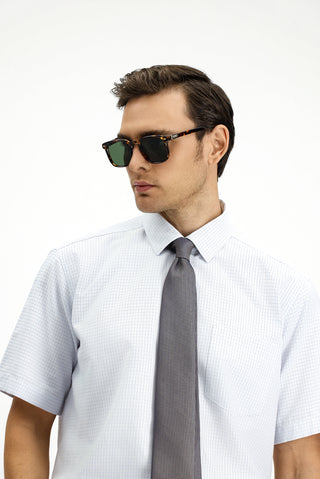  Açık Mavi Kısa Kol Regular Fit Ekose Pamuklu Kolay Ütülenebilir Gömlek