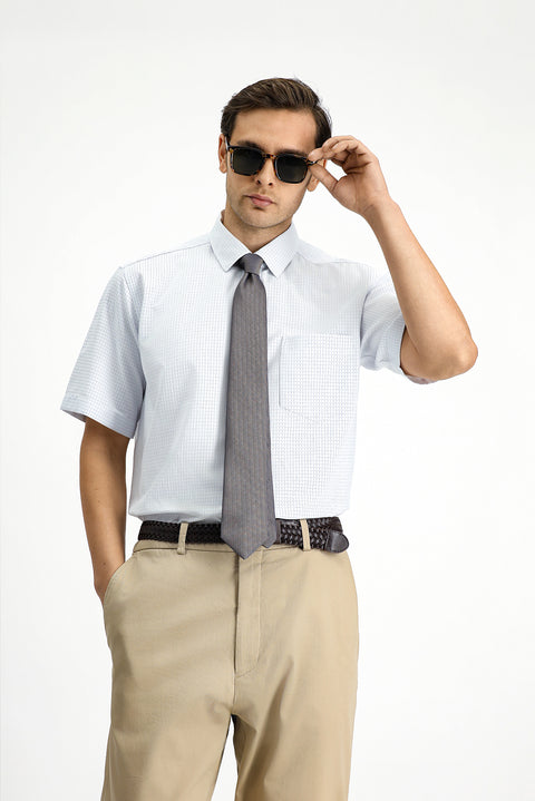 Açık Mavi Kısa Kol Regular Fit Ekose Pamuklu Kolay Ütülenebilir Gömlek