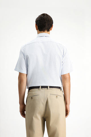  Açık Mavi Kısa Kol Regular Fit Ekose Pamuklu Kolay Ütülenebilir Gömlek