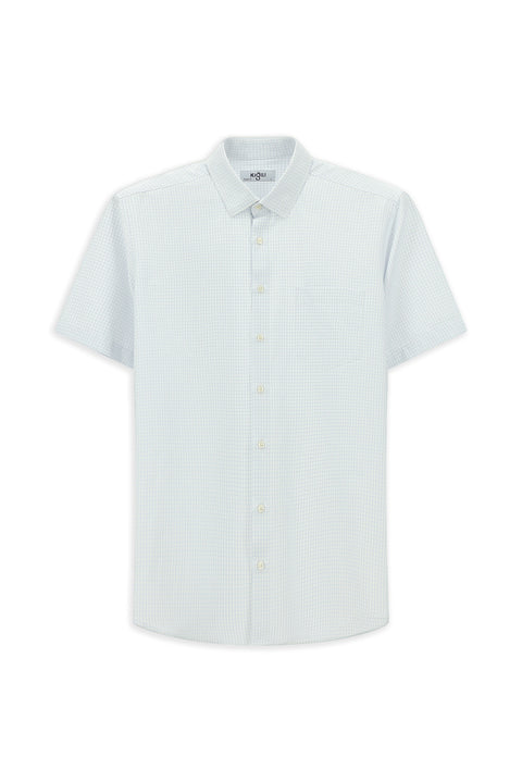 Açık Mavi Kısa Kol Regular Fit Ekose Pamuklu Kolay Ütülenebilir Gömlek