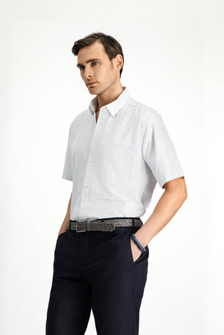  Beyaz Kısa Kol Regular Fit Ekose Pamuklu Kolay Ütülenebilir Gömlek