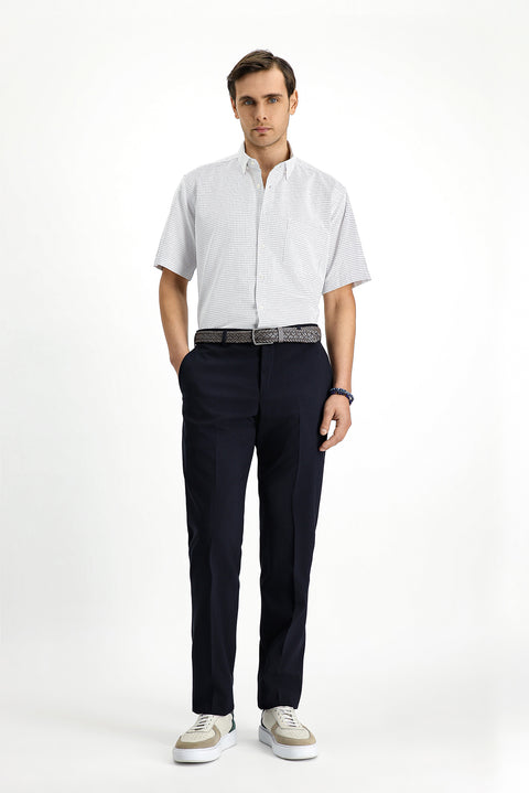 Beyaz Kısa Kol Regular Fit Ekose Pamuklu Kolay Ütülenebilir Gömlek