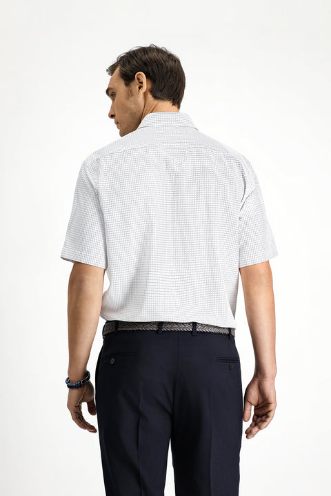 Beyaz Kısa Kol Regular Fit Ekose Pamuklu Kolay Ütülenebilir Gömlek