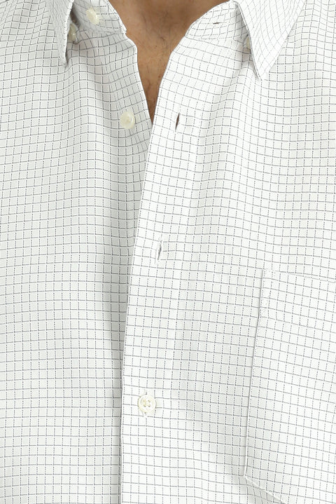 Beyaz Kısa Kol Regular Fit Ekose Pamuklu Kolay Ütülenebilir Gömlek