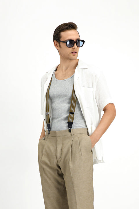 Ekru Kısa Kol Oversize Pamuklu Desenli Gömlek