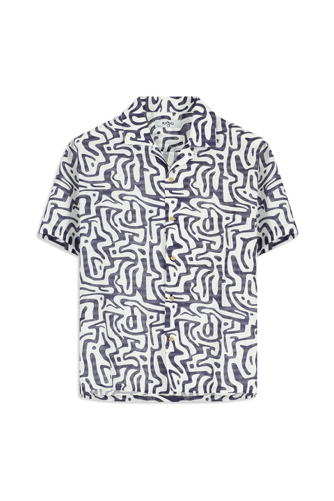 Açık Lacivert Kısa Kol Regular Fit Pamuklu Spor Baskılı Gömlek