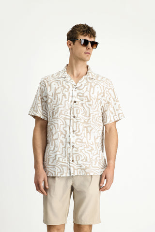  Açık Bej Kısa Kol Regular Fit Pamuklu Spor Baskılı Gömlek