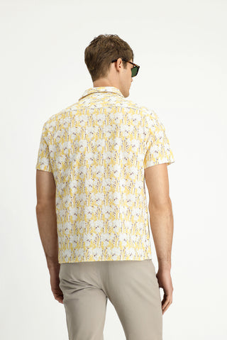  Açık Sarı Kısa Kol Regular Fit Pamuklu Spor Baskılı Gömlek