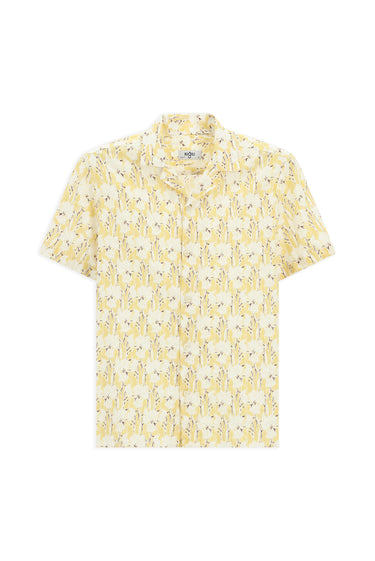 Açık Sarı Kısa Kol Regular Fit Pamuklu Spor Baskılı Gömlek