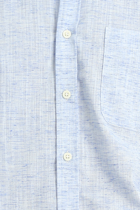 Açık Lacivert Kısa Kol Regular Fit Düğmeli Yaka Desenli Pamuklu Gömlek