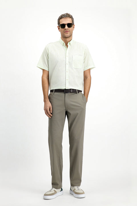 Mint Yeşili Kısa Kol Regular Fit Düğmeli Yaka Desenli Pamuklu Gömlek