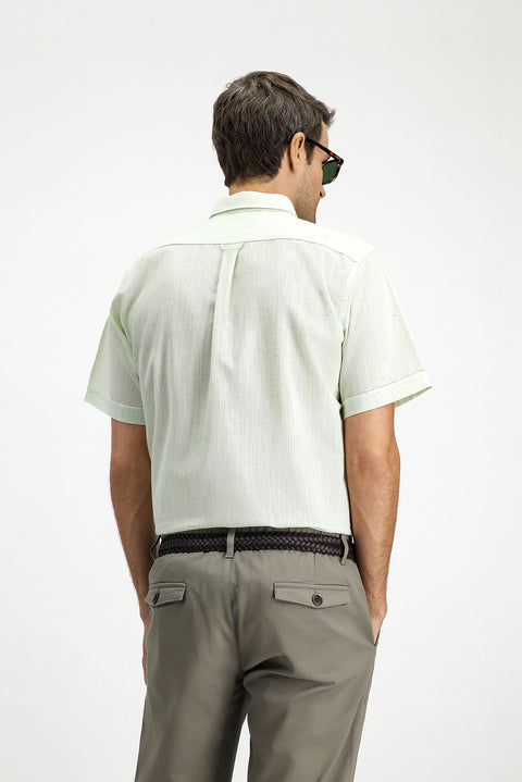 Mint Yeşili Kısa Kol Regular Fit Düğmeli Yaka Desenli Pamuklu Gömlek