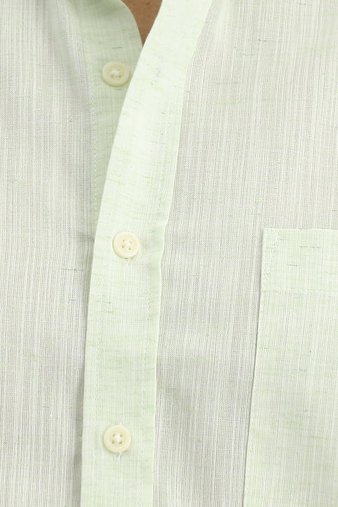 Mint Yeşili Kısa Kol Regular Fit Düğmeli Yaka Desenli Pamuklu Gömlek