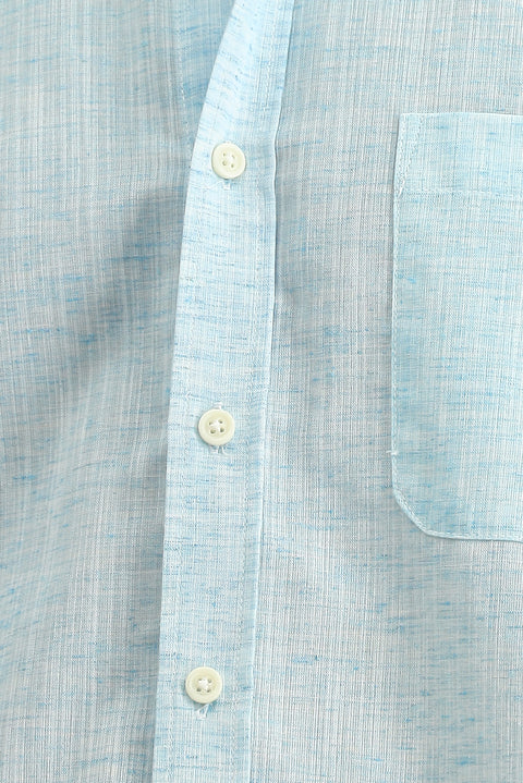 Açık Turkuaz Kısa Kol Regular Fit Düğmeli Yaka Desenli Pamuklu Gömlek