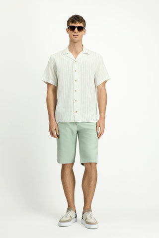  Çağla Yeşili Kısa Kol Regular Fit Pamuklu Spor Çizgili Gömlek
