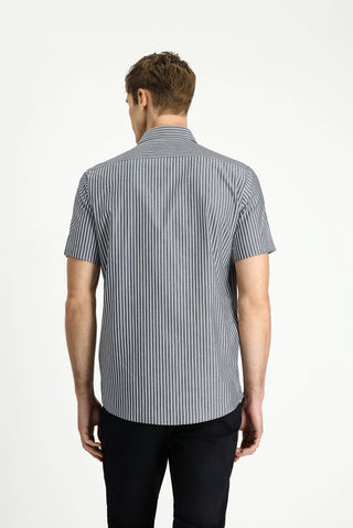  Koyu Füme Kısa Kol Regular Fit Çizgili Kolay Ütülenebilir Pamuklu Gömlek