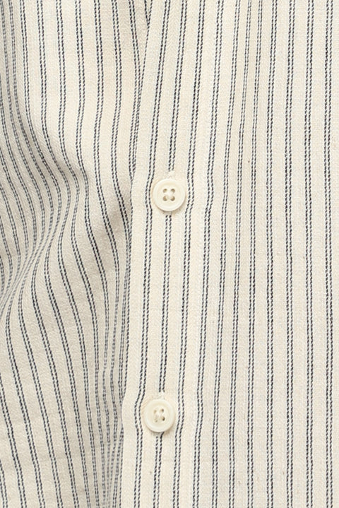 Açık Bej Kısa Kol Regular Fit Düğmeli Yaka Pamuklu Çizgili Gömlek