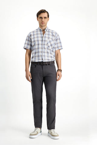  Orta Bej Kısa Kol Regular Fit Pamuk Spor Düğmeli Yaka Ekose Gömlek