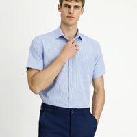 Açık Mavi Kısa Kol Regular Fit Ekose Pamuk Gömlek