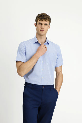  Aç?k Mavi K?sa Kol Regular Fit Ekose Pamuk Gömlek-Ki??l?