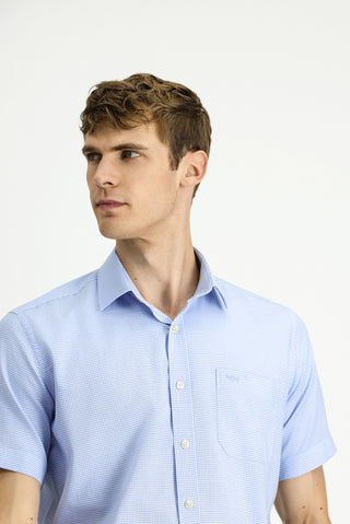  Aç?k Mavi K?sa Kol Regular Fit Ekose Pamuk Gömlek-Ki??l?