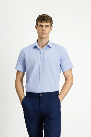  Aç?k Mavi K?sa Kol Regular Fit Ekose Pamuk Gömlek-Ki??l?