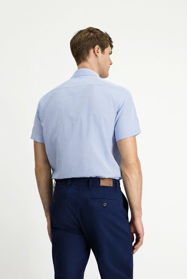 Açık Mavi Kısa Kol Regular Fit Ekose Pamuk Gömlek