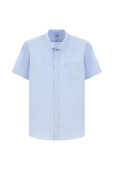 Açık Mavi Kısa Kol Regular Fit Ekose Pamuk Gömlek