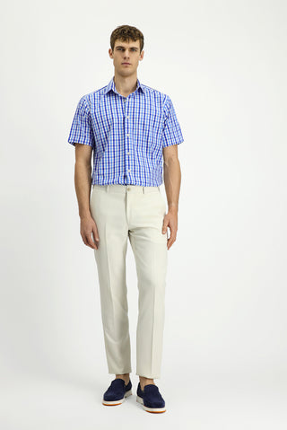  Koyu Mavi  Kısa Kol Regular Fit Ekose Pamuk Gömlek