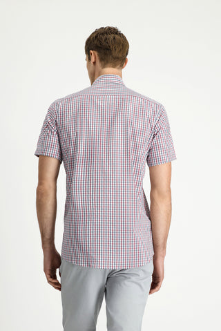  Açık Bordo Kısa Kol Regular Fit Ekose Düğmeli Yaka Kolay Ütülenebilir Pamuklu Gömlek