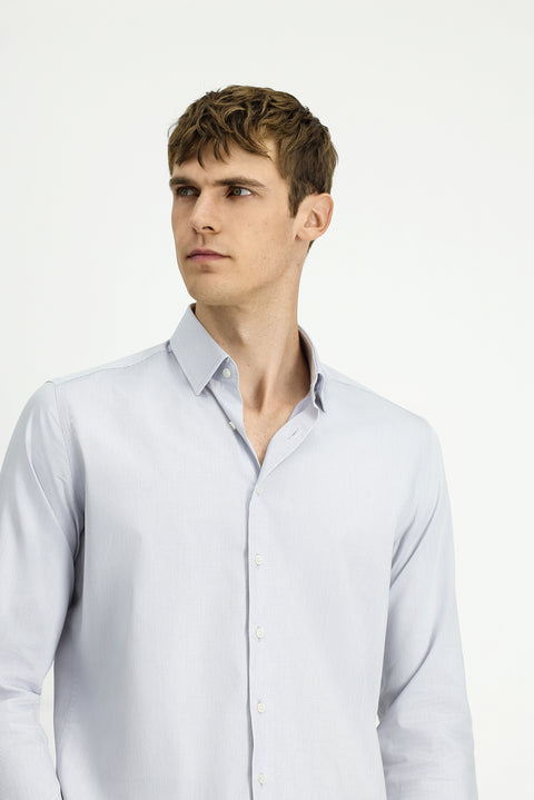 Orta Gri Uzun Kol Slim Fit Dar Kesim Klasik Desenli Pamuk Gömlek