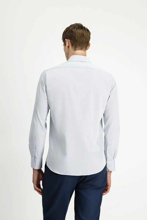 Orta Gri Uzun Kol Slim Fit Dar Kesim Klasik Desenli Pamuk Gömlek