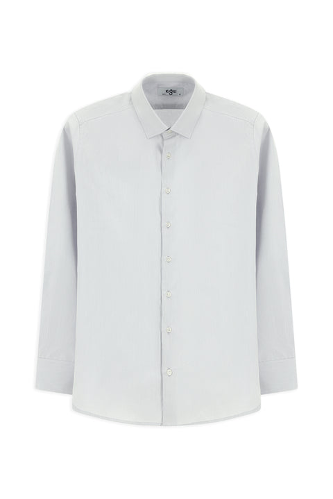 Orta Gri Uzun Kol Slim Fit Dar Kesim Klasik Desenli Pamuk Gömlek